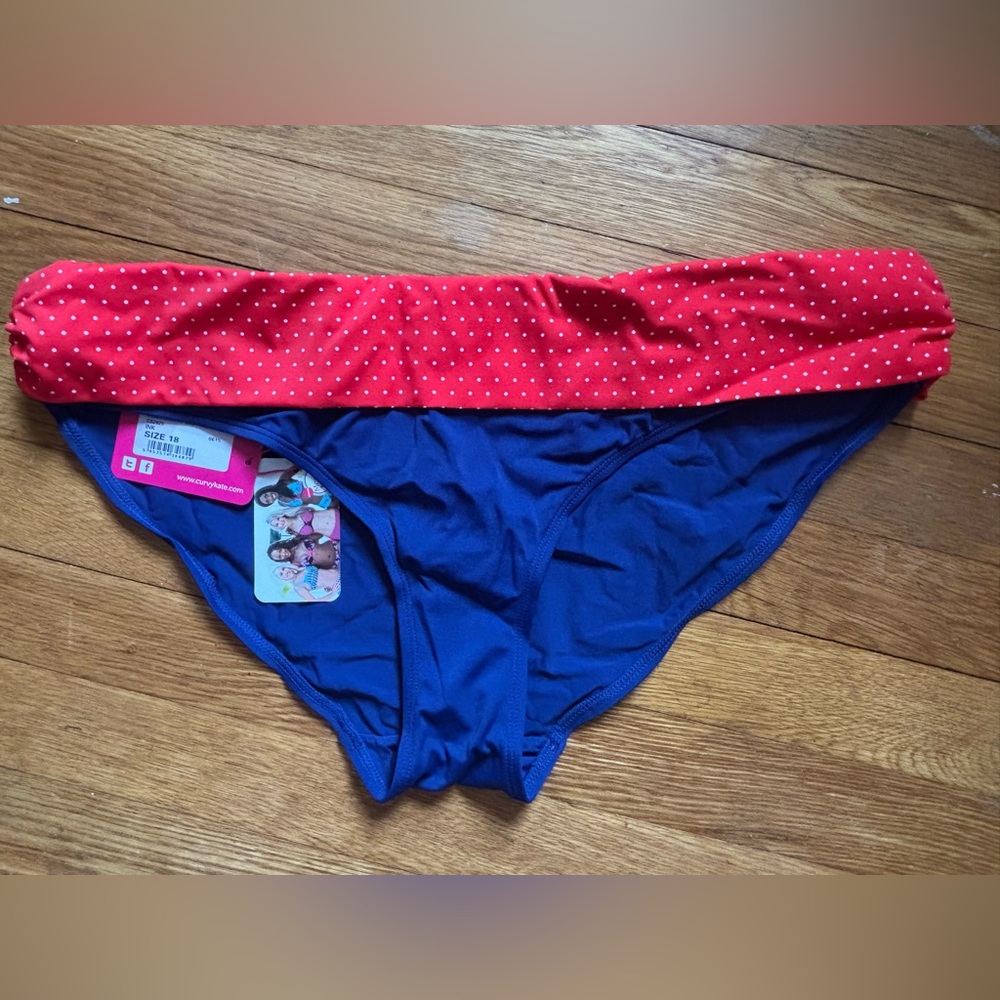 NWT Curvy Kate 18 Red Blue Polka Dot Bikini Plain Sailing Mini Fold Brie…